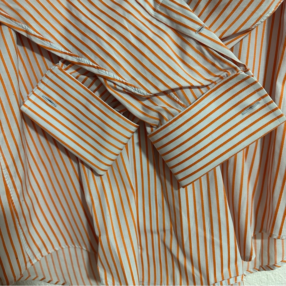 Paul Fredrick Shirt Mens 16-35 Orange Two Ply Cotton‎ Pinpoint Stripe Tennessee - Picture 4 of 5